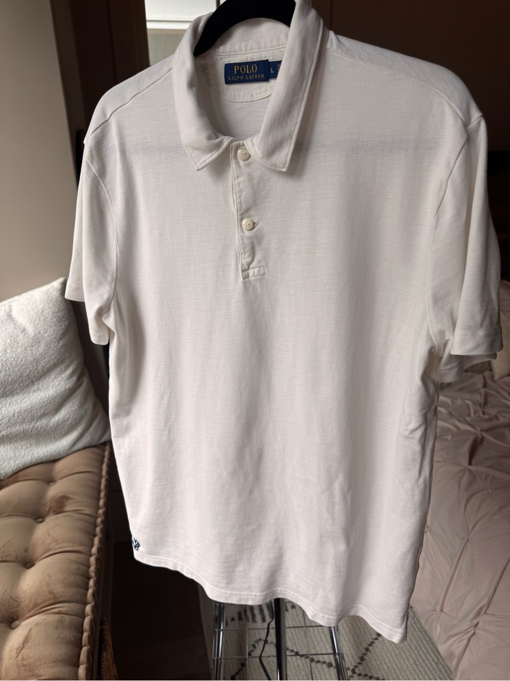 Polo Ralph Lauren White Polo Shirt - Size L w/ Nautical Emblem